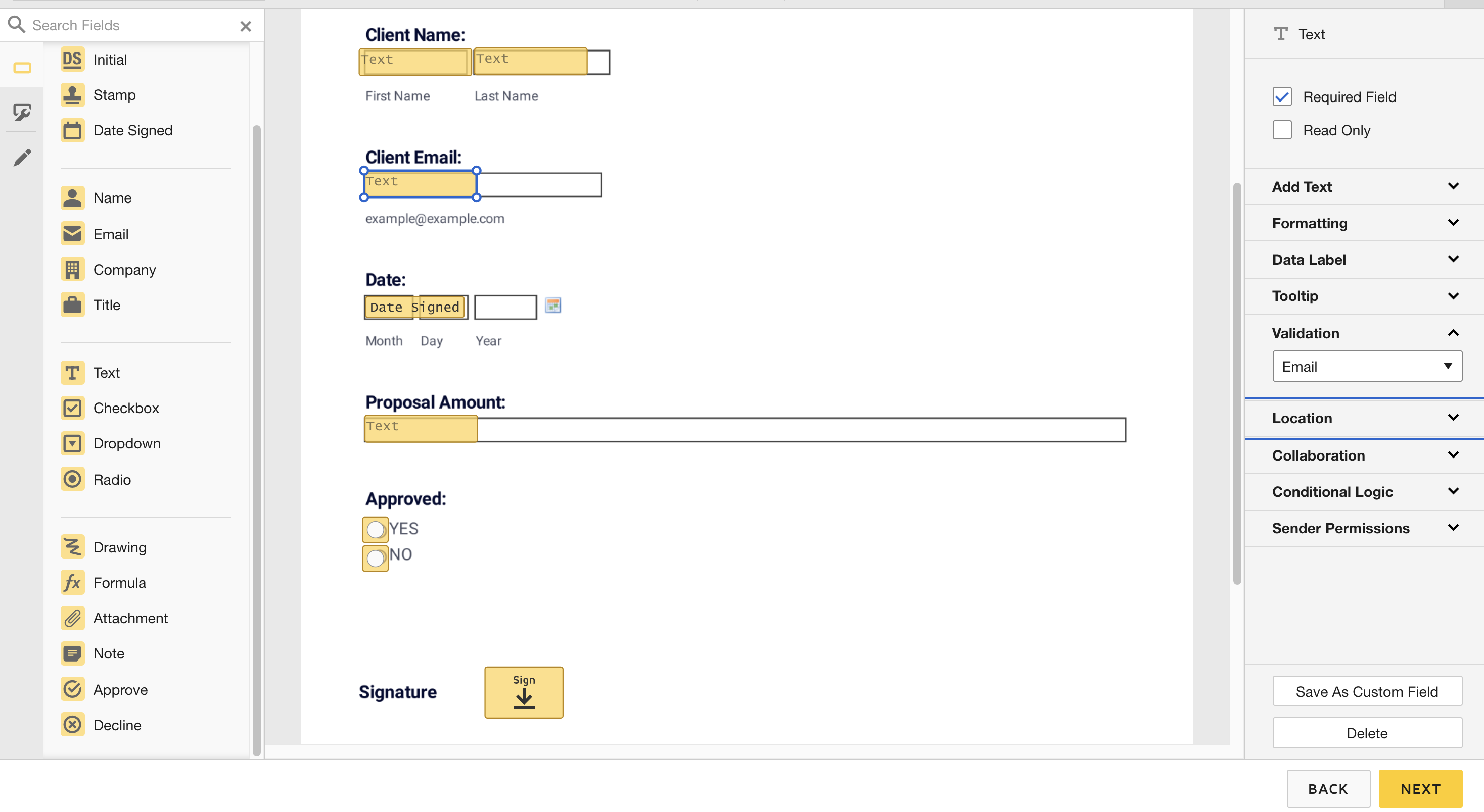 DocuSign template setup