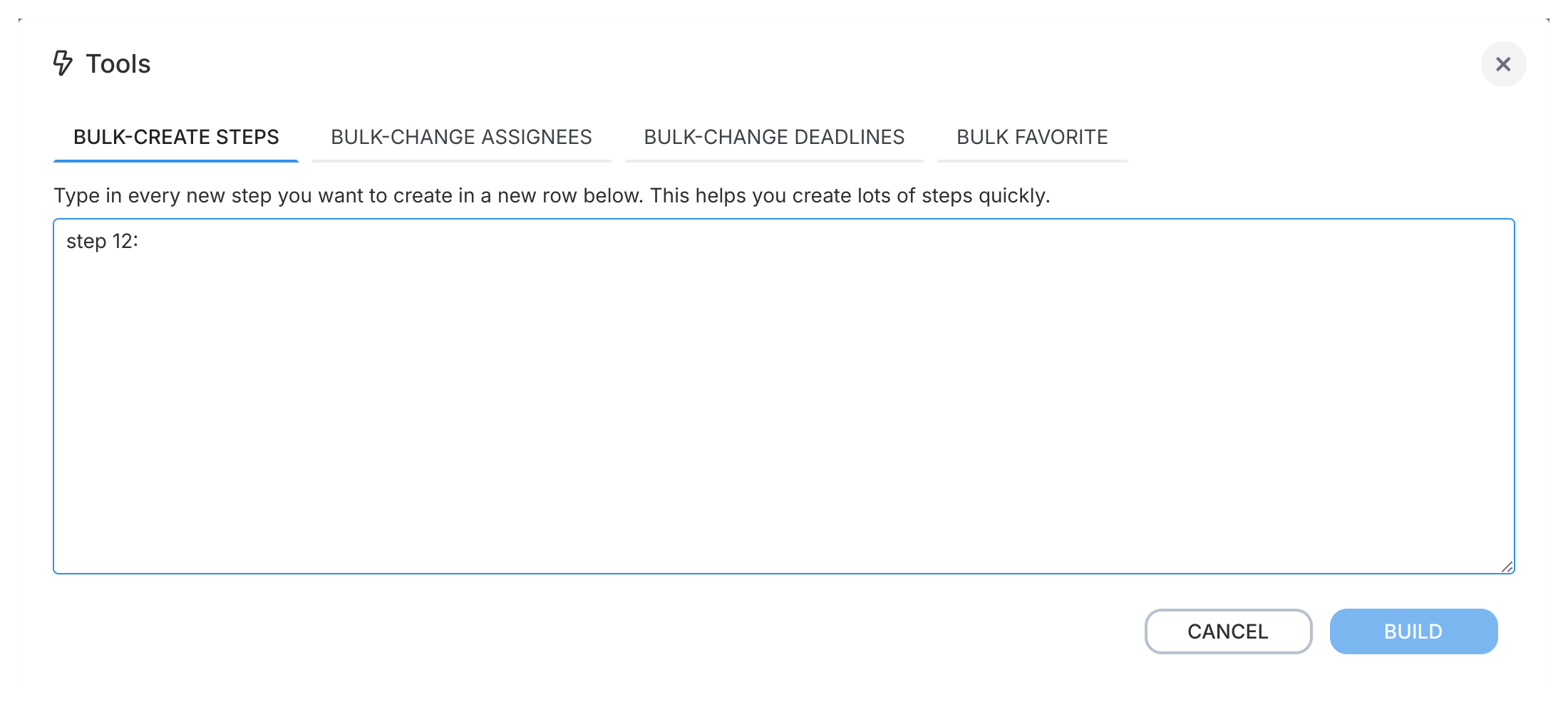 Bulk step creation interface
