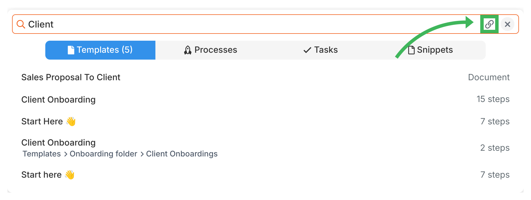Share icon next to a search result